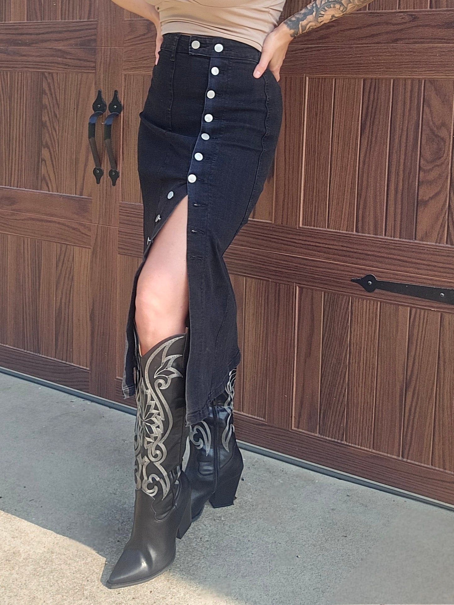 Side Split High Waist Midi Skirt