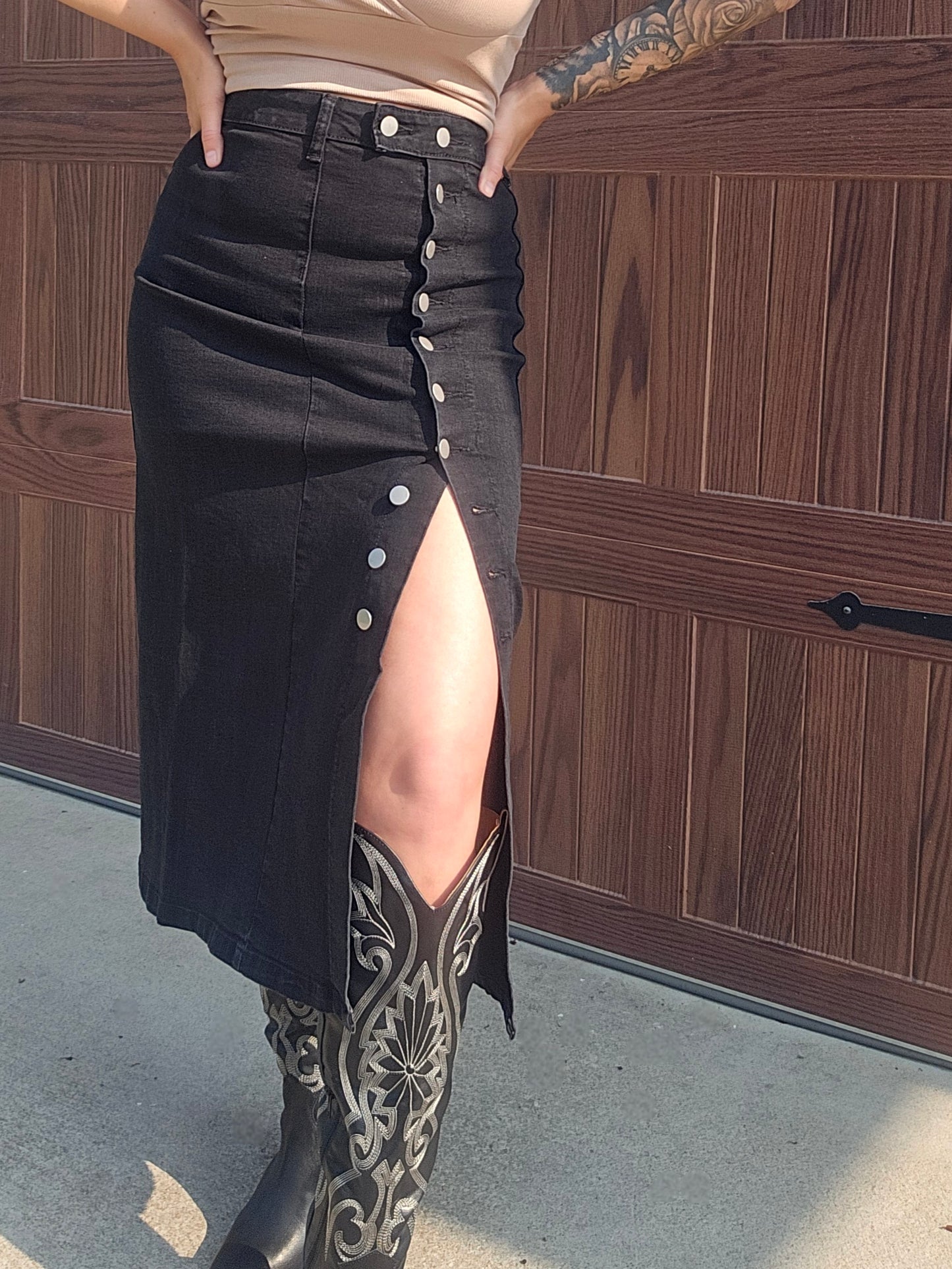 Side Split High Waist Midi Skirt