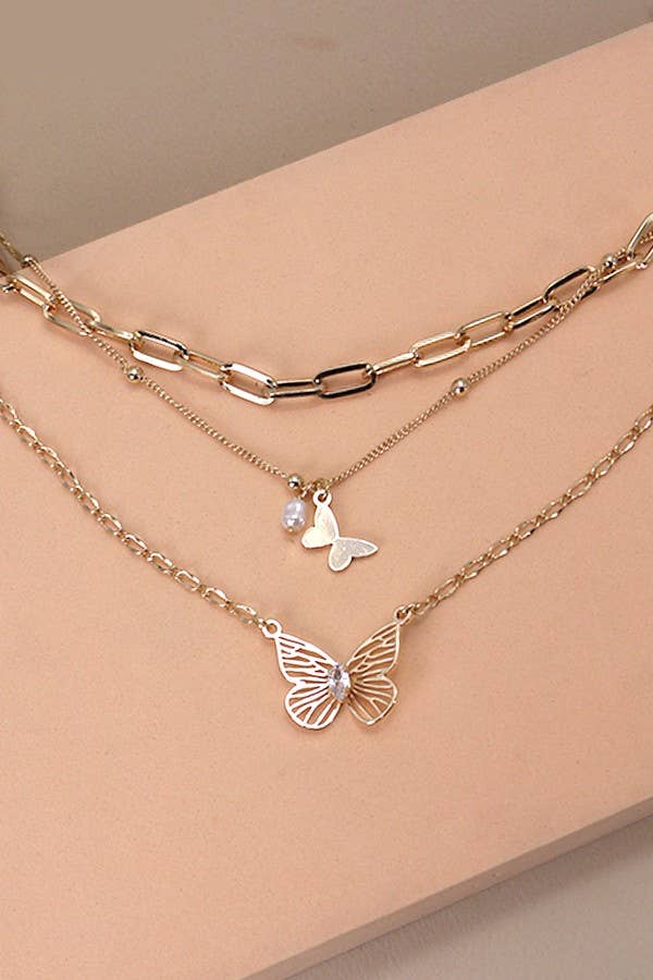 Multi Layer Butterfly Charm Necklace
