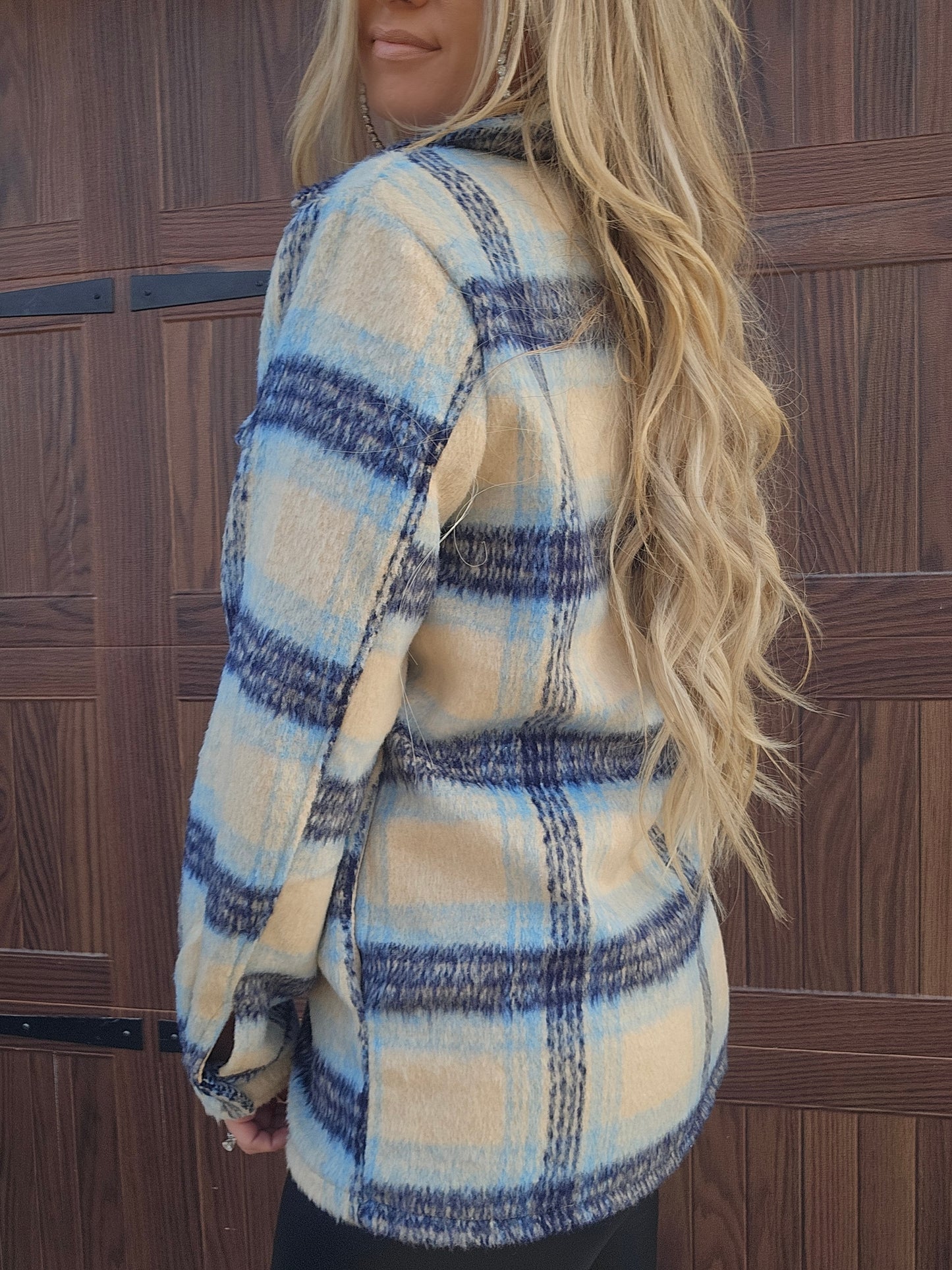 Navy, Light Blue & Cream Plaid Jacket