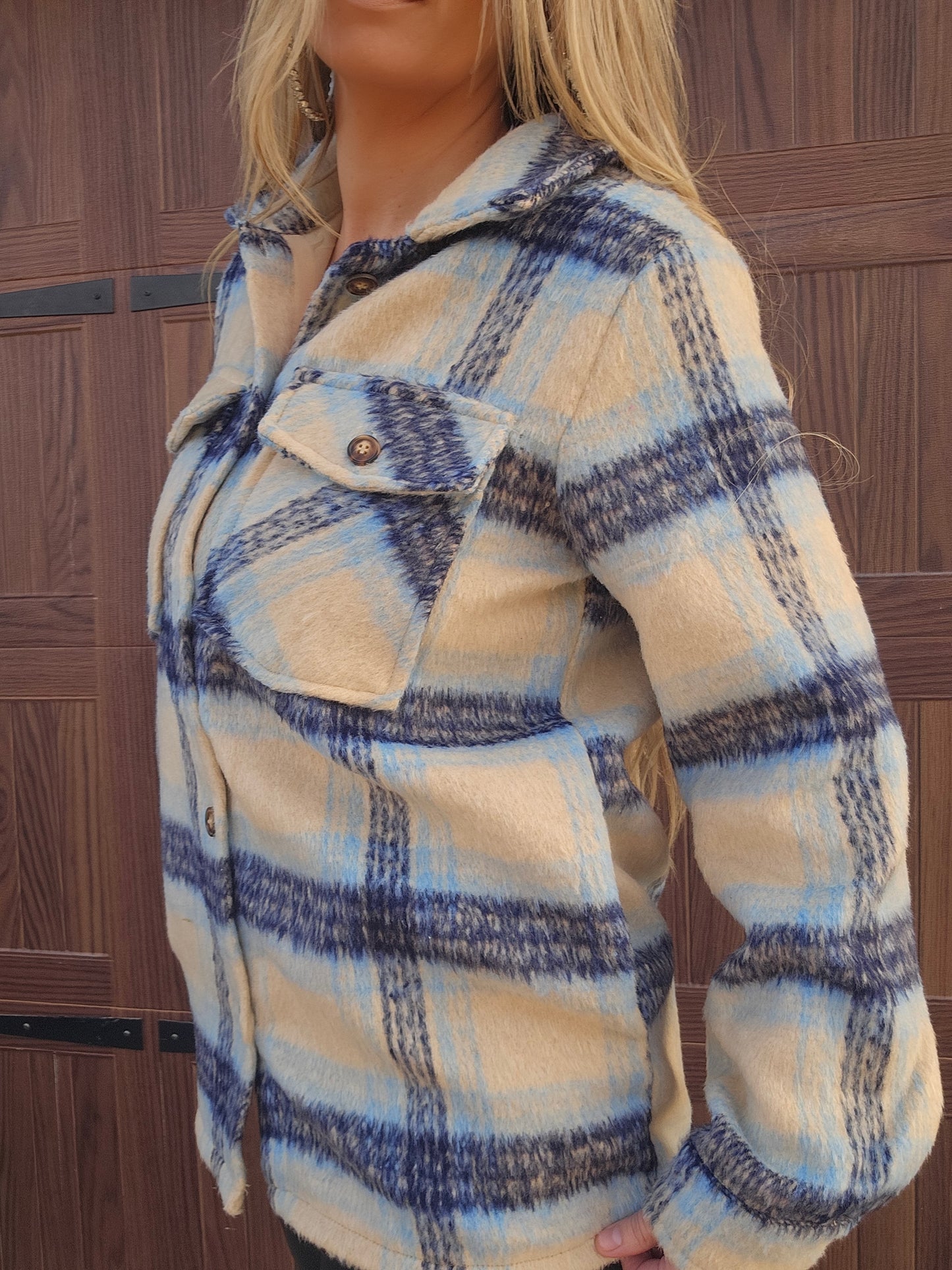 Navy, Light Blue & Cream Plaid Jacket