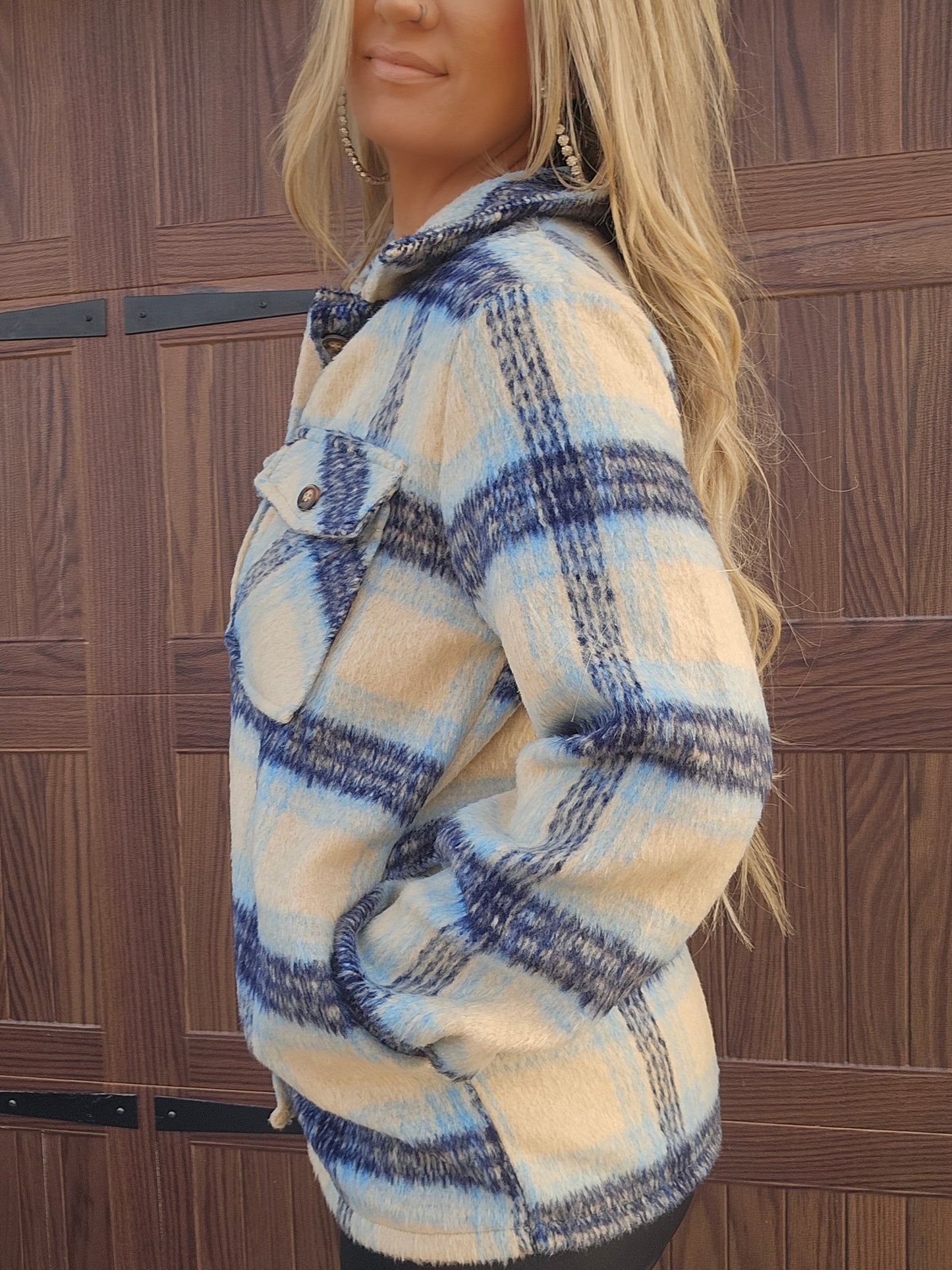 Navy, Light Blue & Cream Plaid Jacket