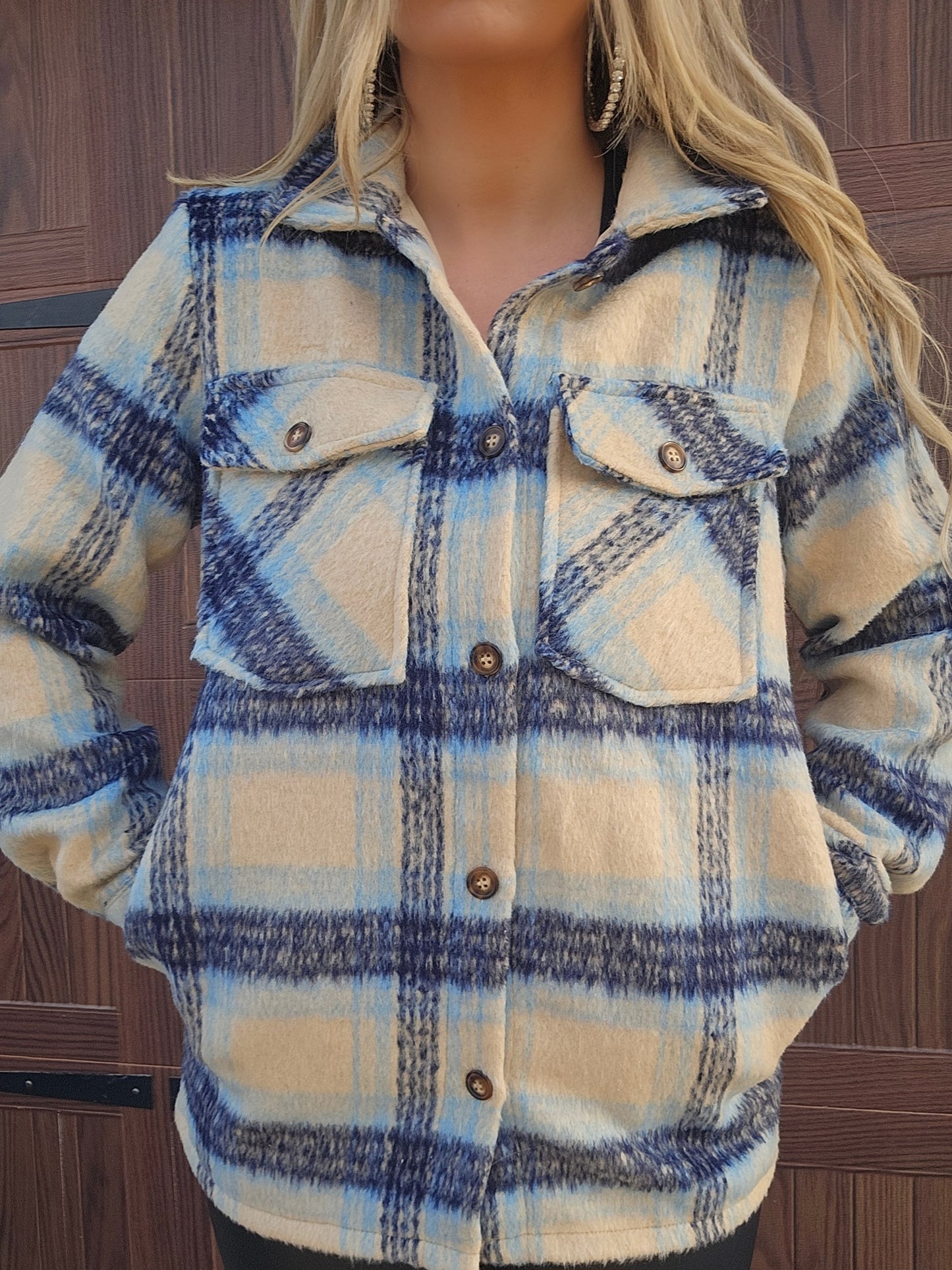 Navy, Light Blue & Cream Plaid Jacket