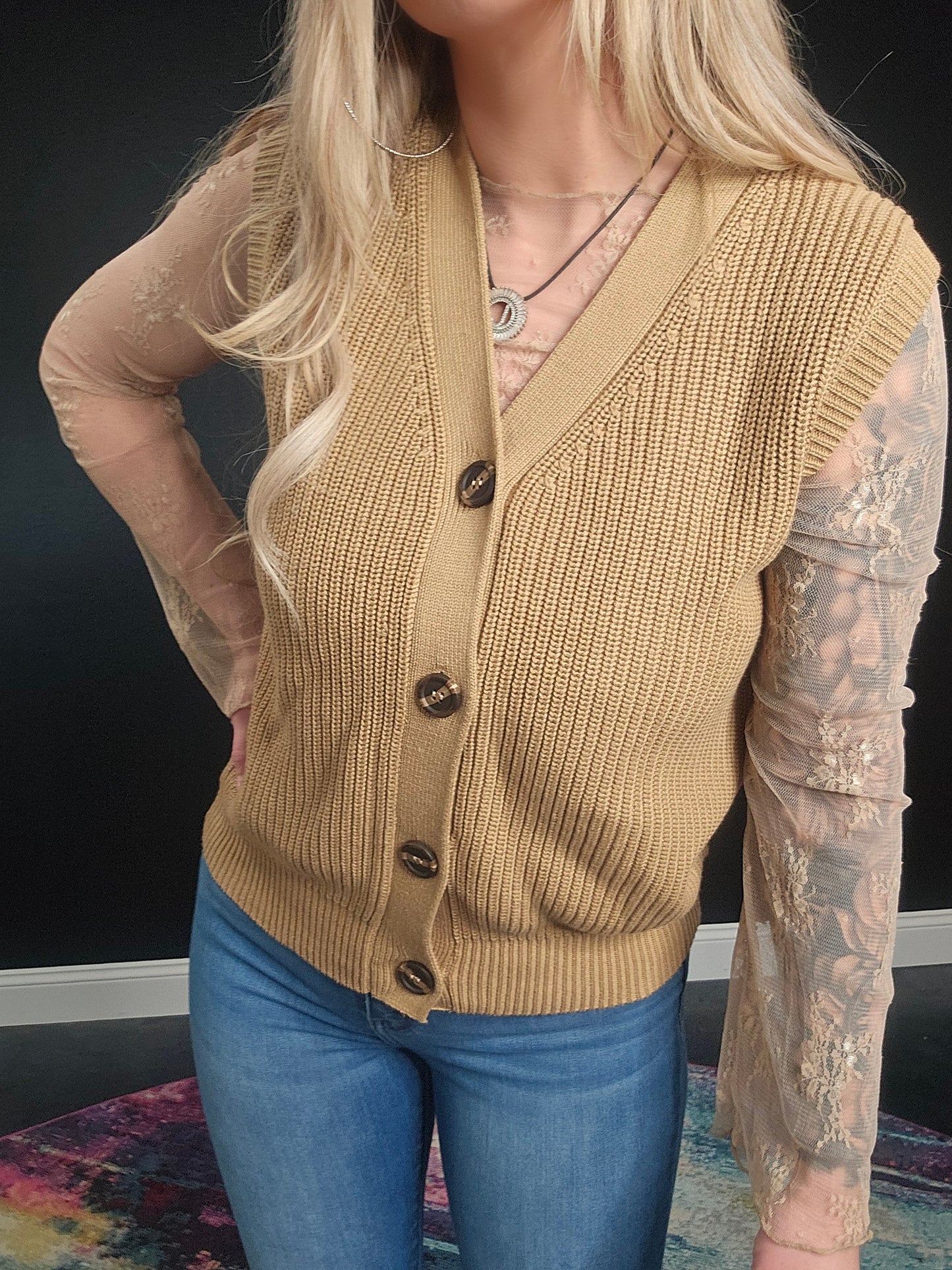 V Neck Buttoned Front Sweater Vest