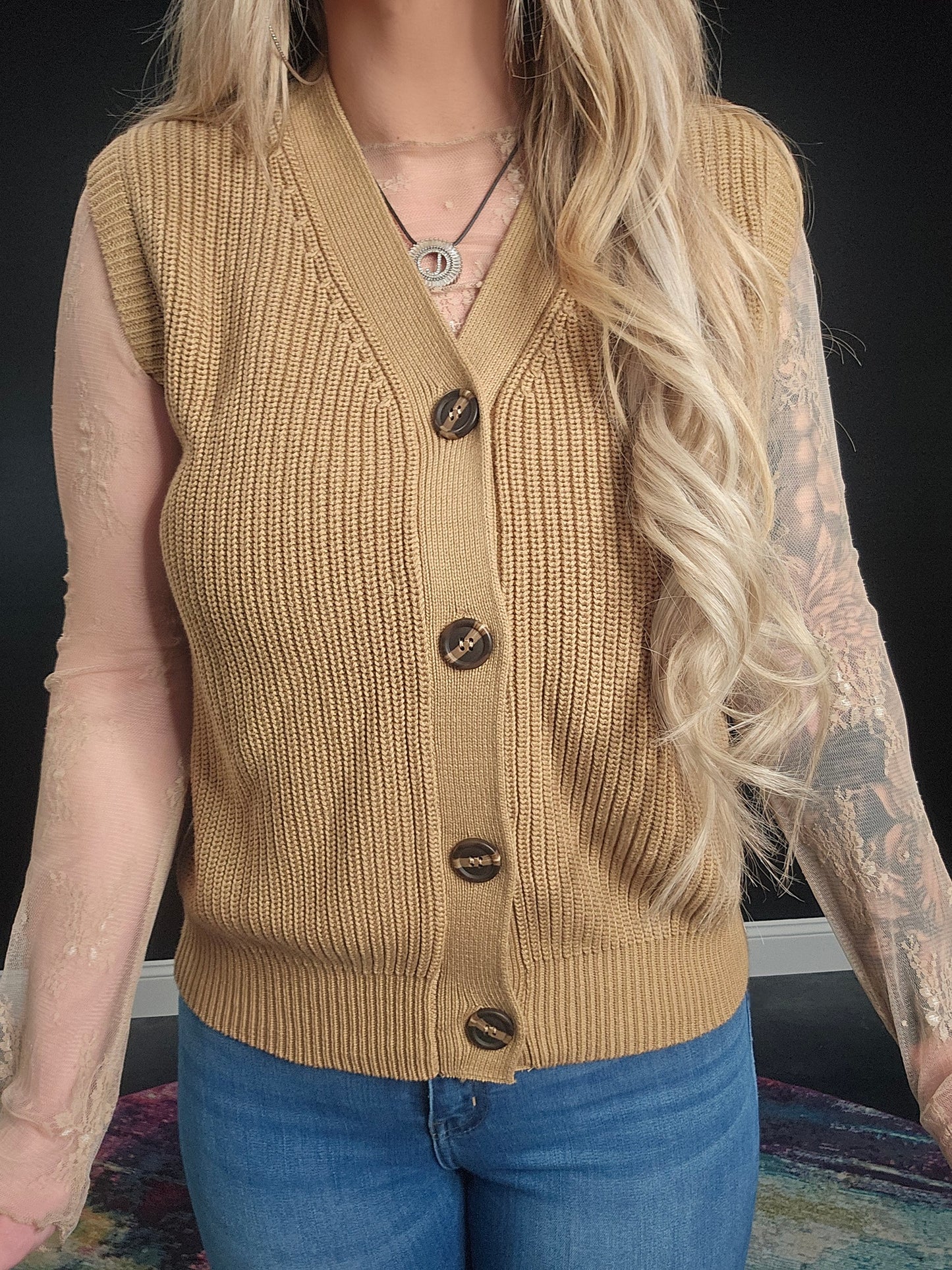 V Neck Buttoned Front Sweater Vest