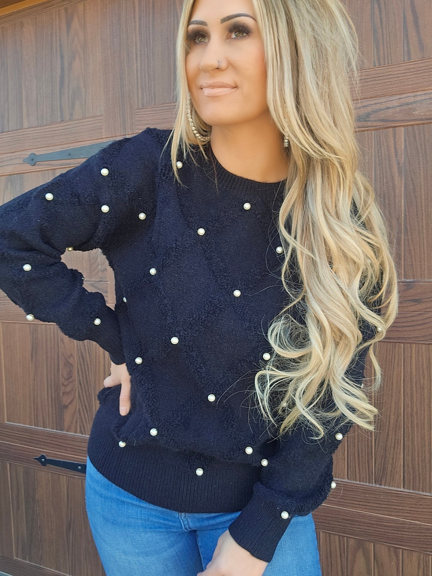 Pearl Embellished Rhombus Sweater
