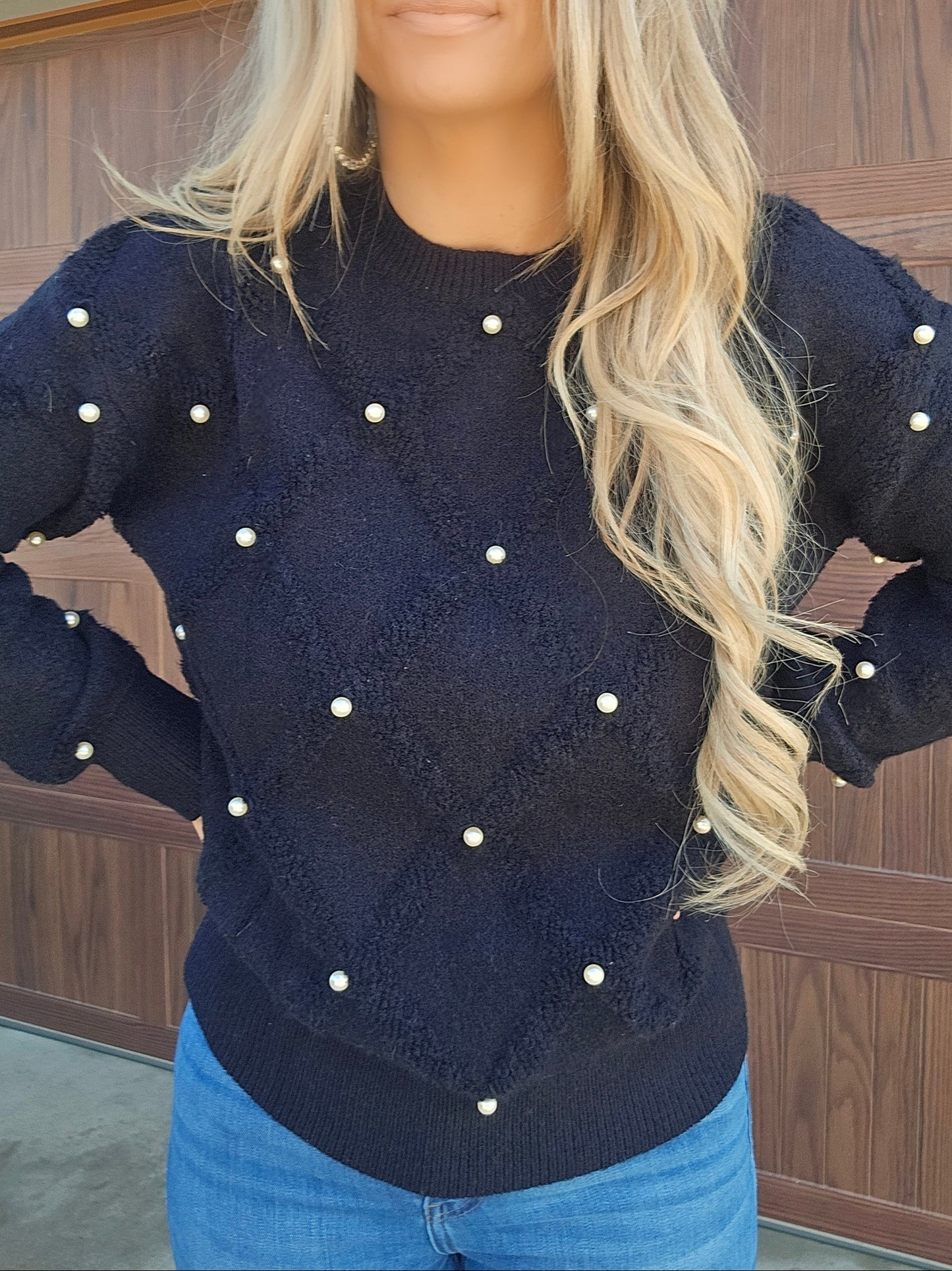 Pearl Embellished Rhombus Sweater