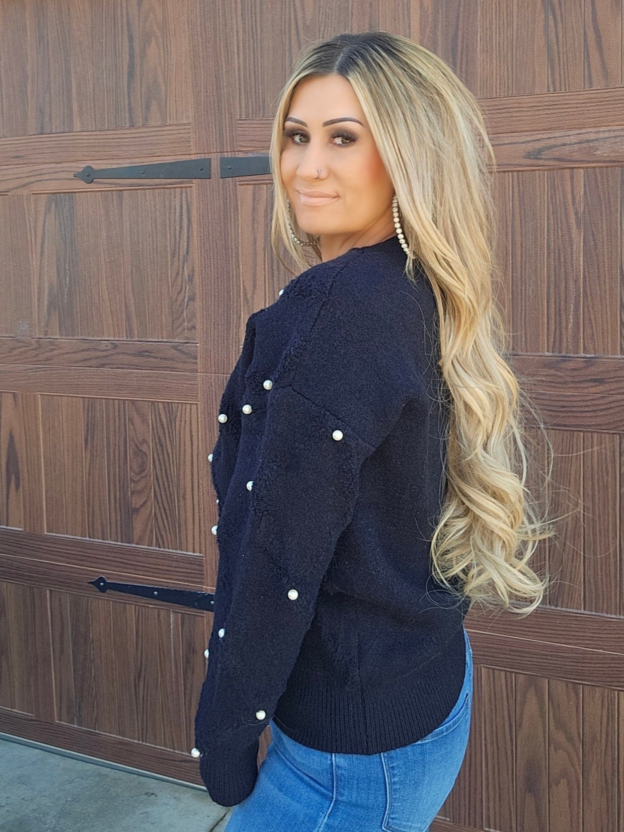 Pearl Embellished Rhombus Sweater