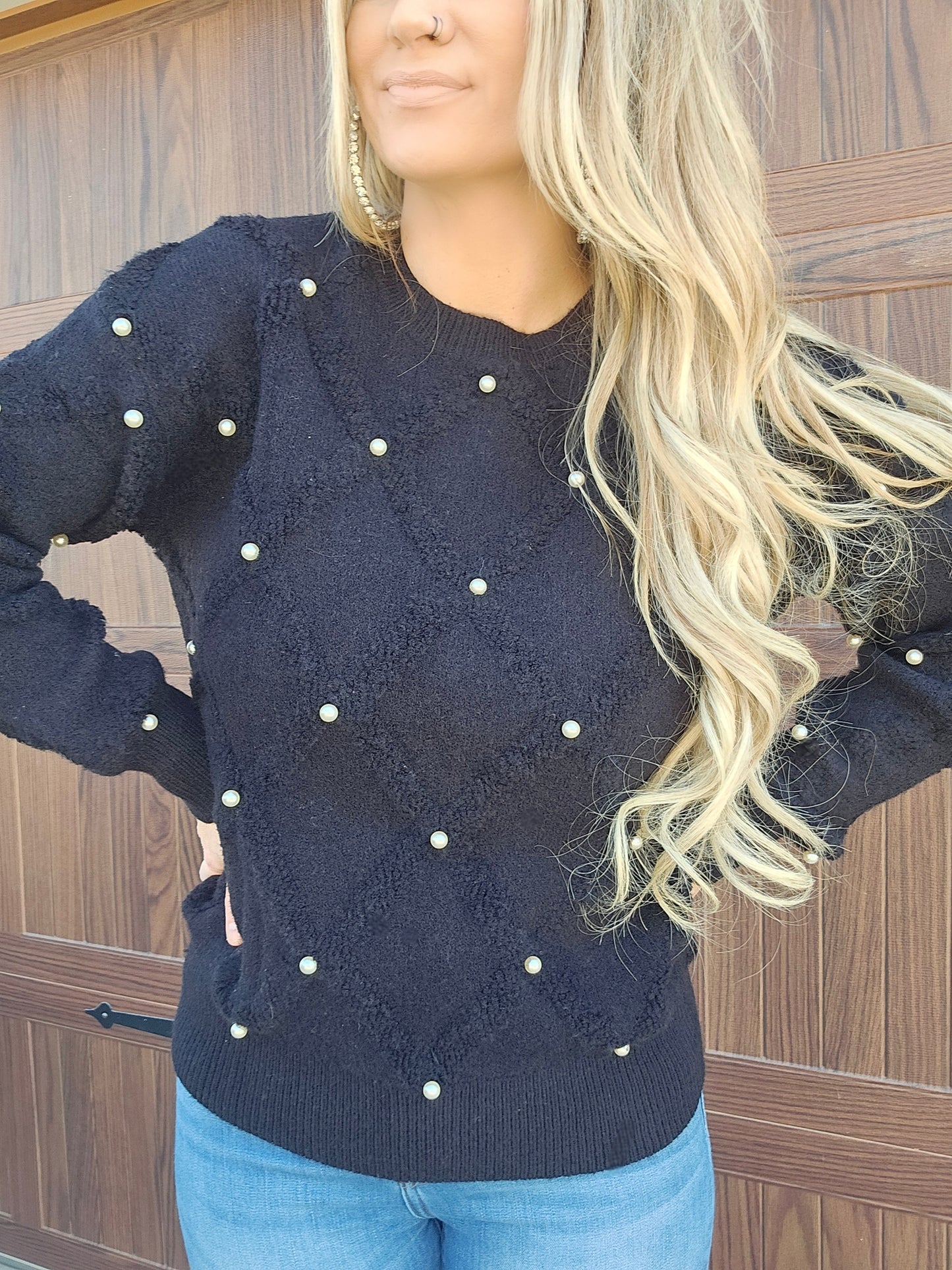 Pearl Embellished Rhombus Sweater