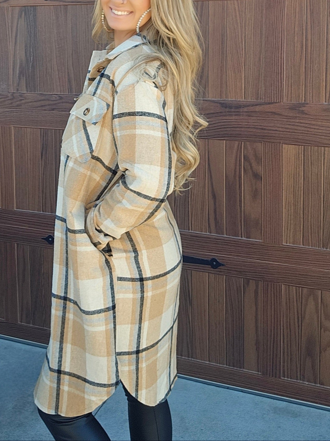 Tan, Black & Beige Plaid Long Flannel