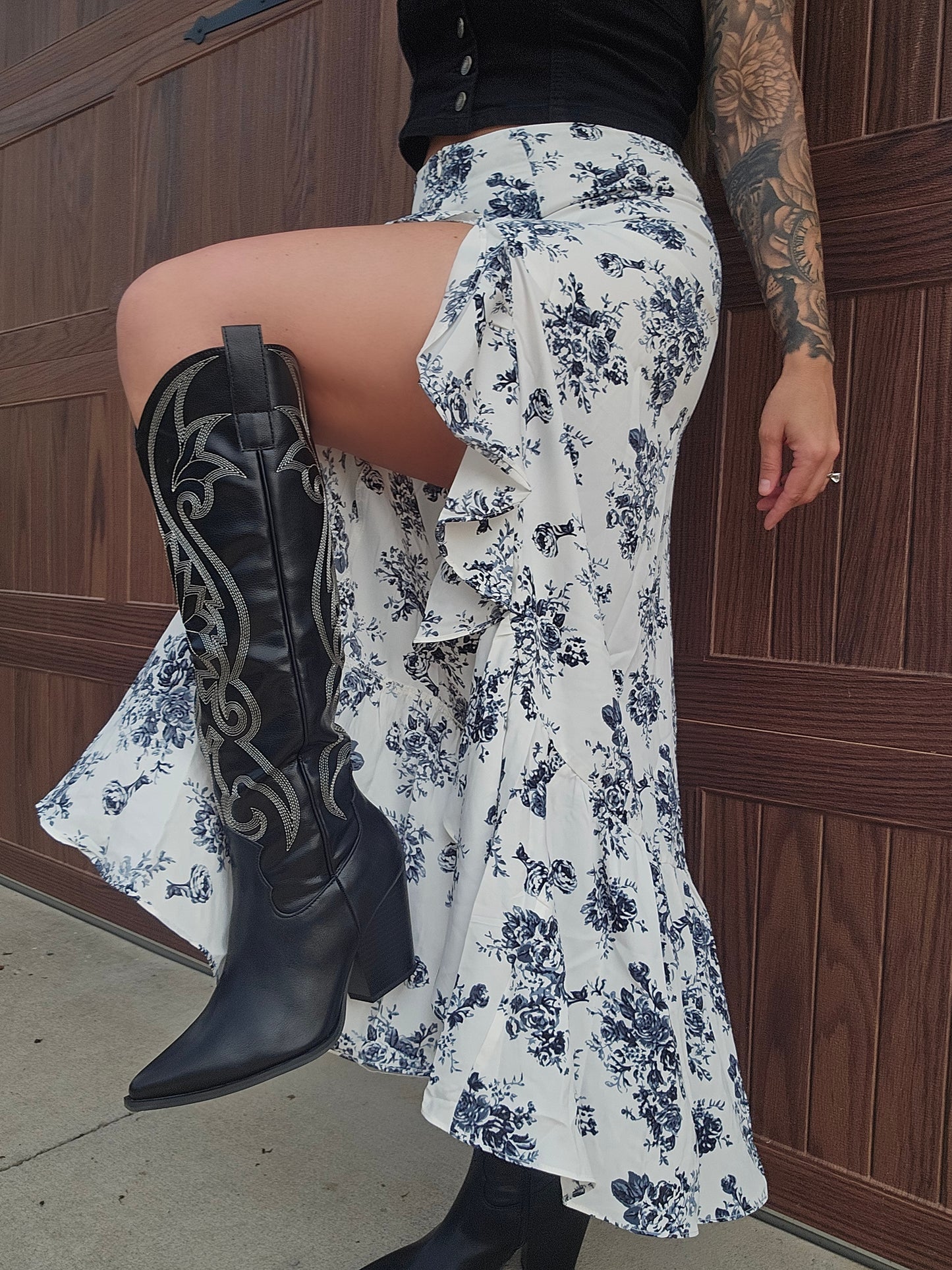 Knee High Raven Western Boot
