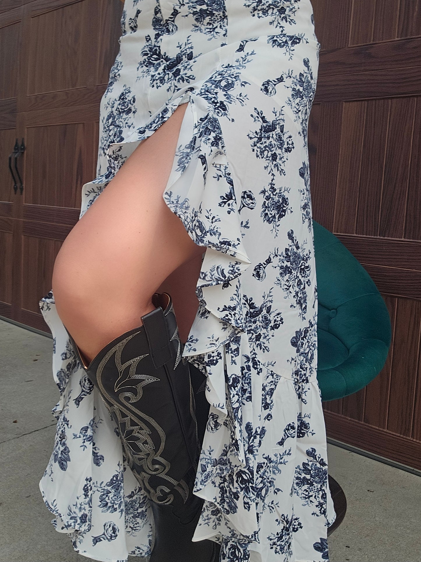 Floral High Waist Ruffle Split Maxi