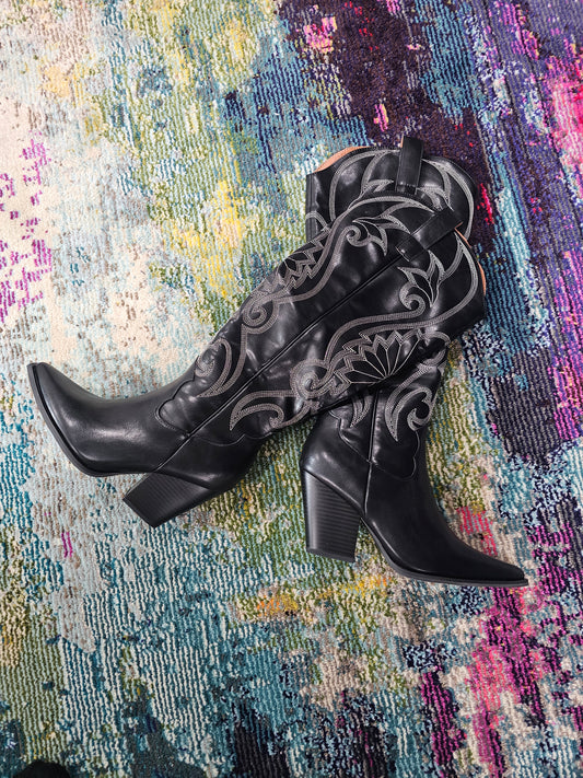 Knee High Raven Western Boot