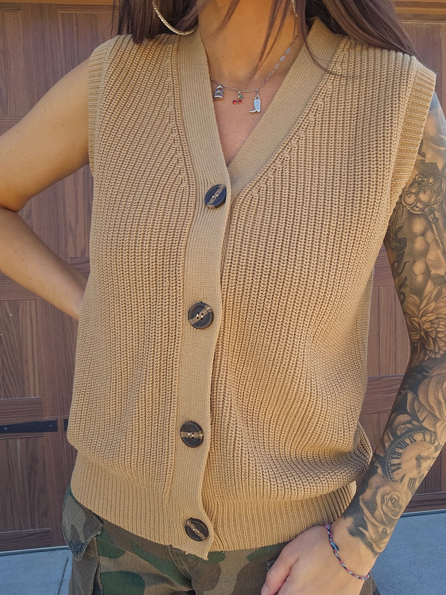 V Neck Buttoned Front Sweater Vest