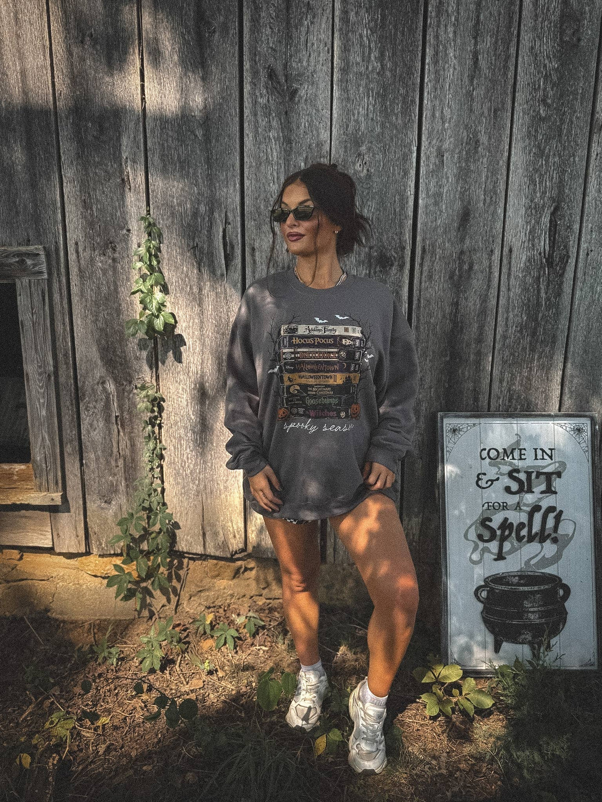 Spooky Season VHS Graphic Crewneck on Charcoal