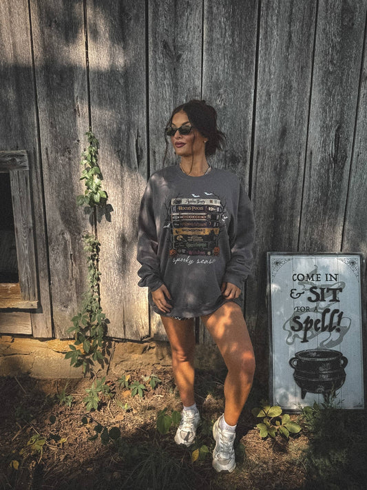 Spooky Season VHS Graphic Crewneck on Charcoal