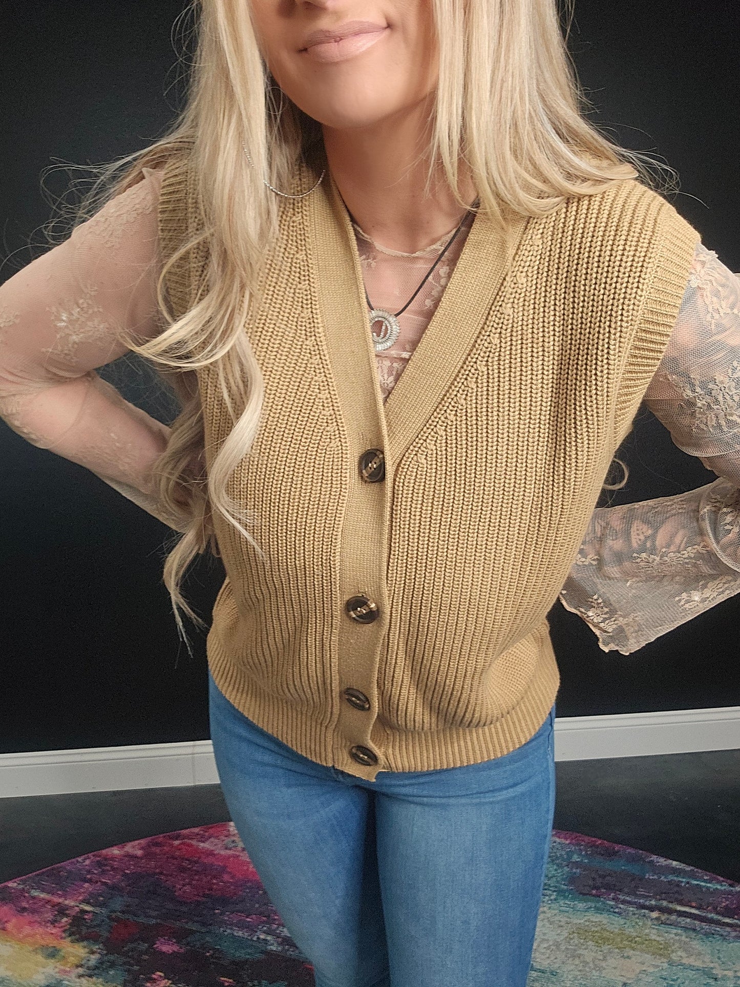 V Neck Buttoned Front Sweater Vest