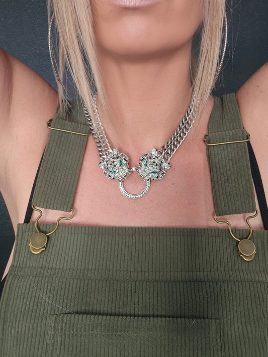 Silver Leopard Statement Necklace