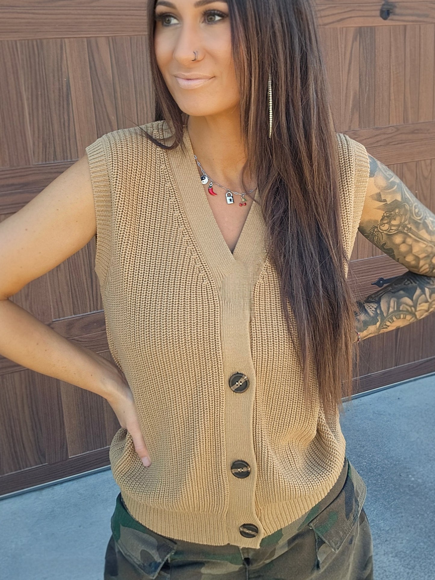 V Neck Buttoned Front Sweater Vest