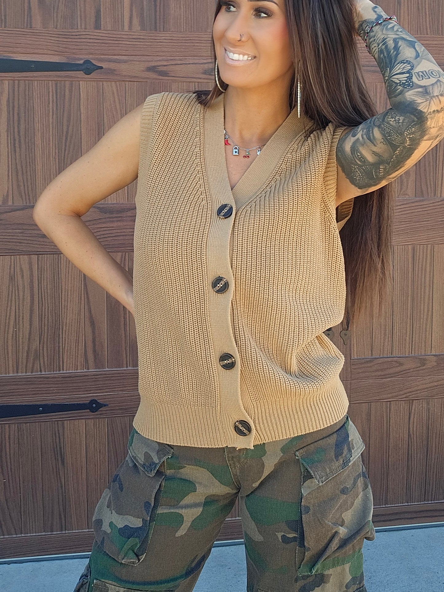 V Neck Buttoned Front Sweater Vest