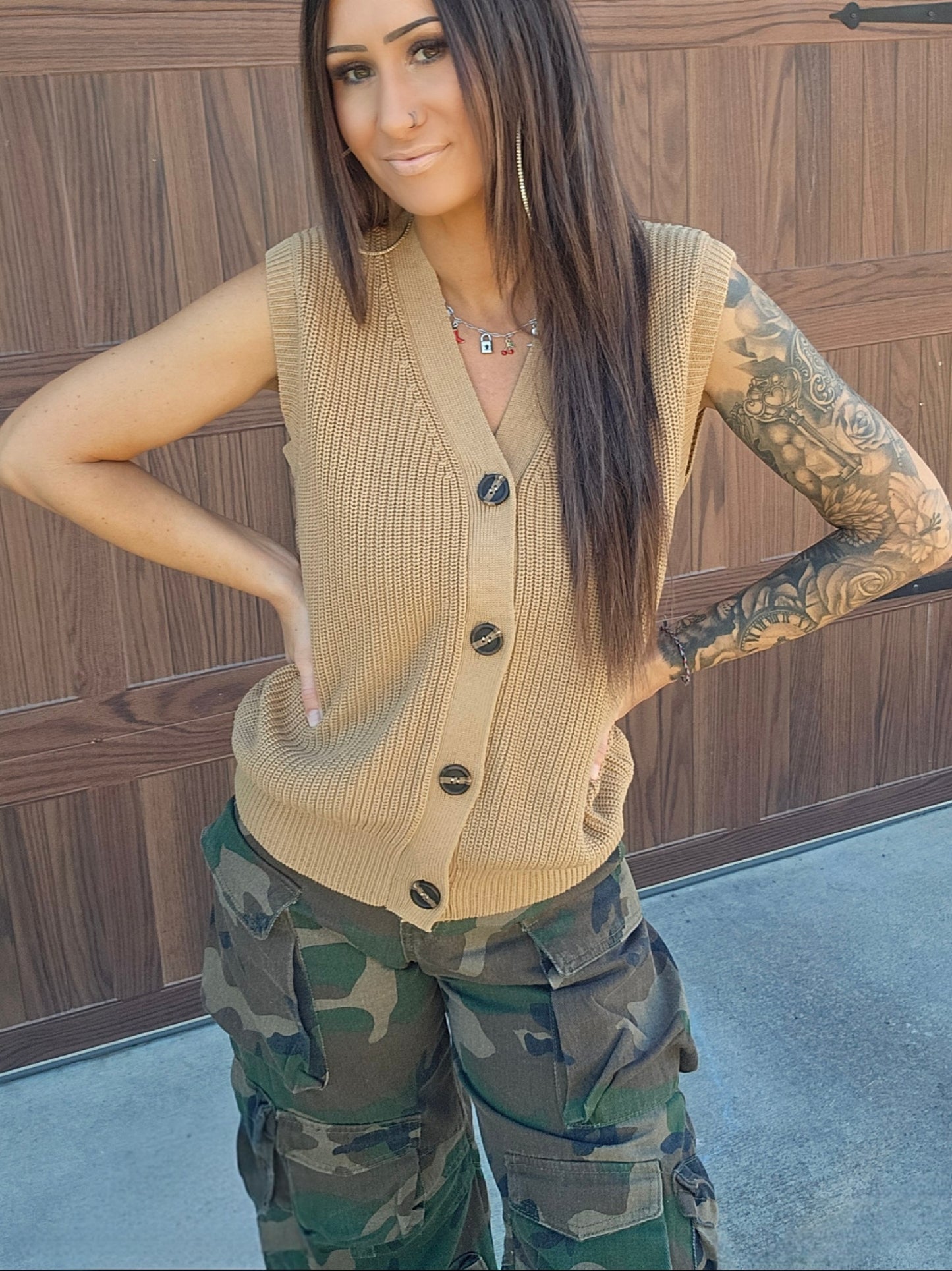 V Neck Buttoned Front Sweater Vest