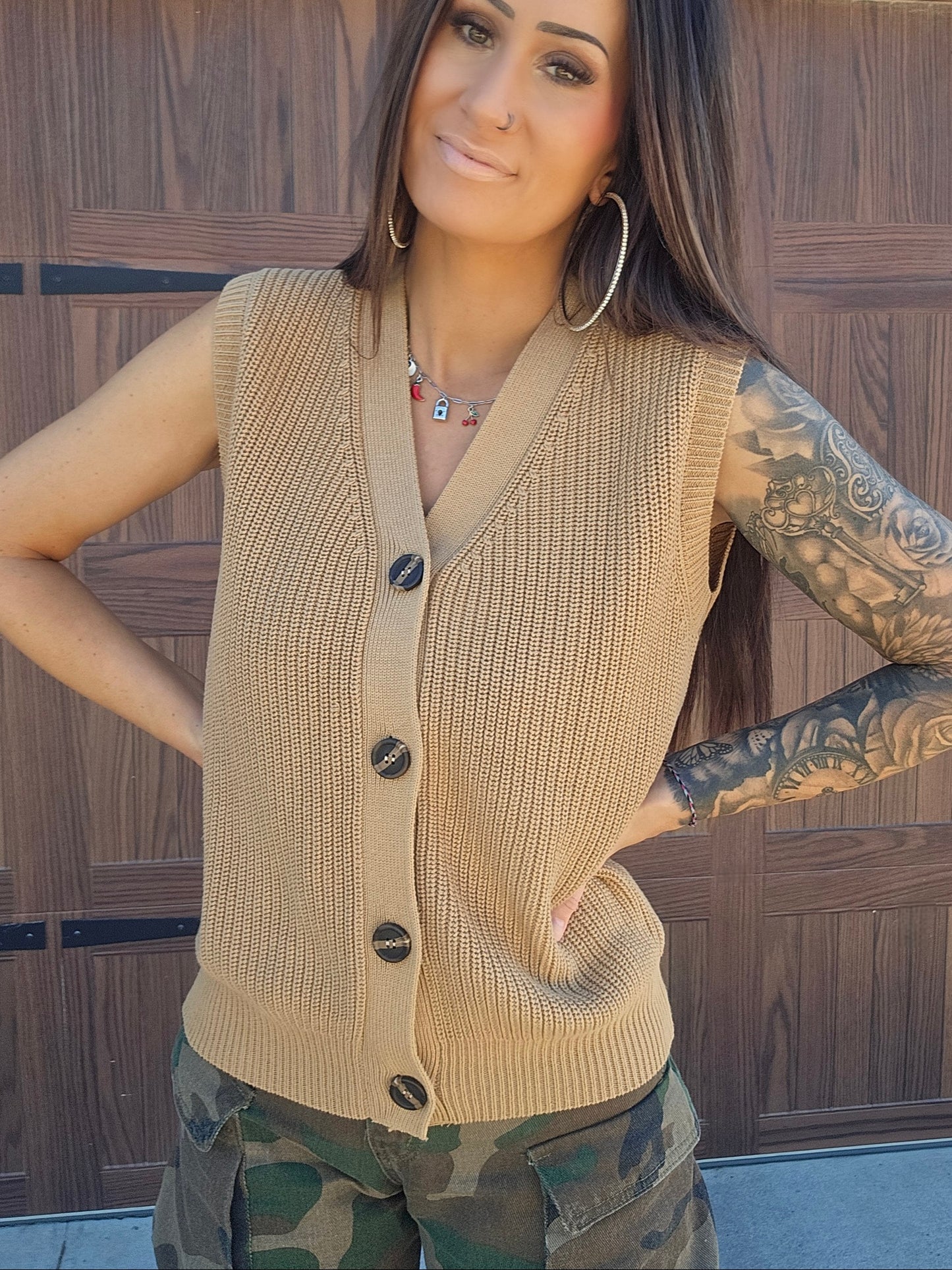 V Neck Buttoned Front Sweater Vest