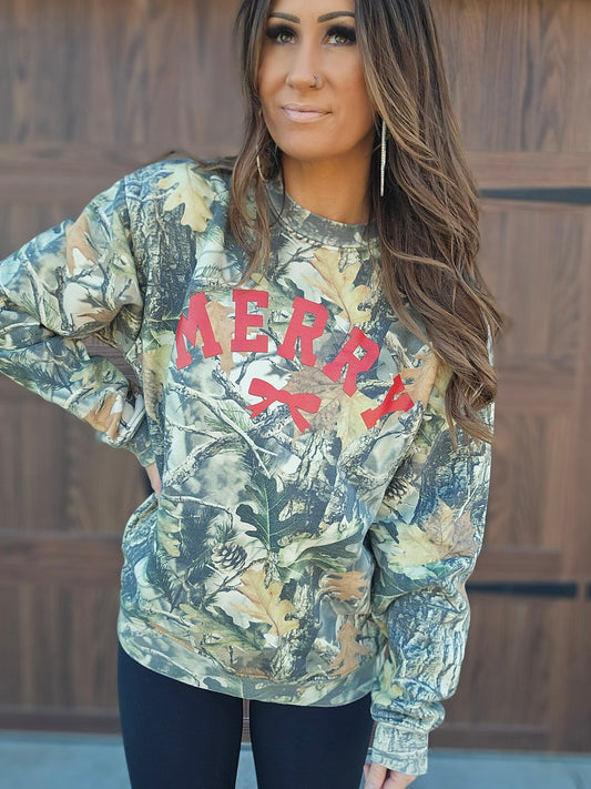 Merry Bow Camo Sweatshirt