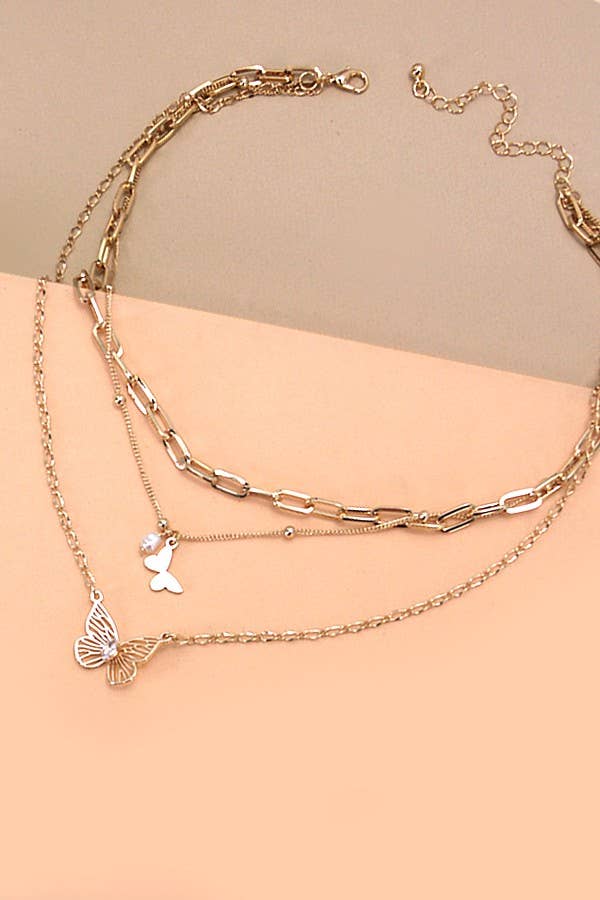 Multi Layer Butterfly Charm Necklace