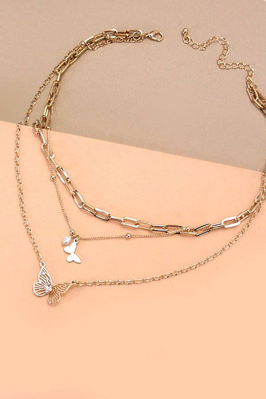 Multi Layer Butterfly Charm Necklace