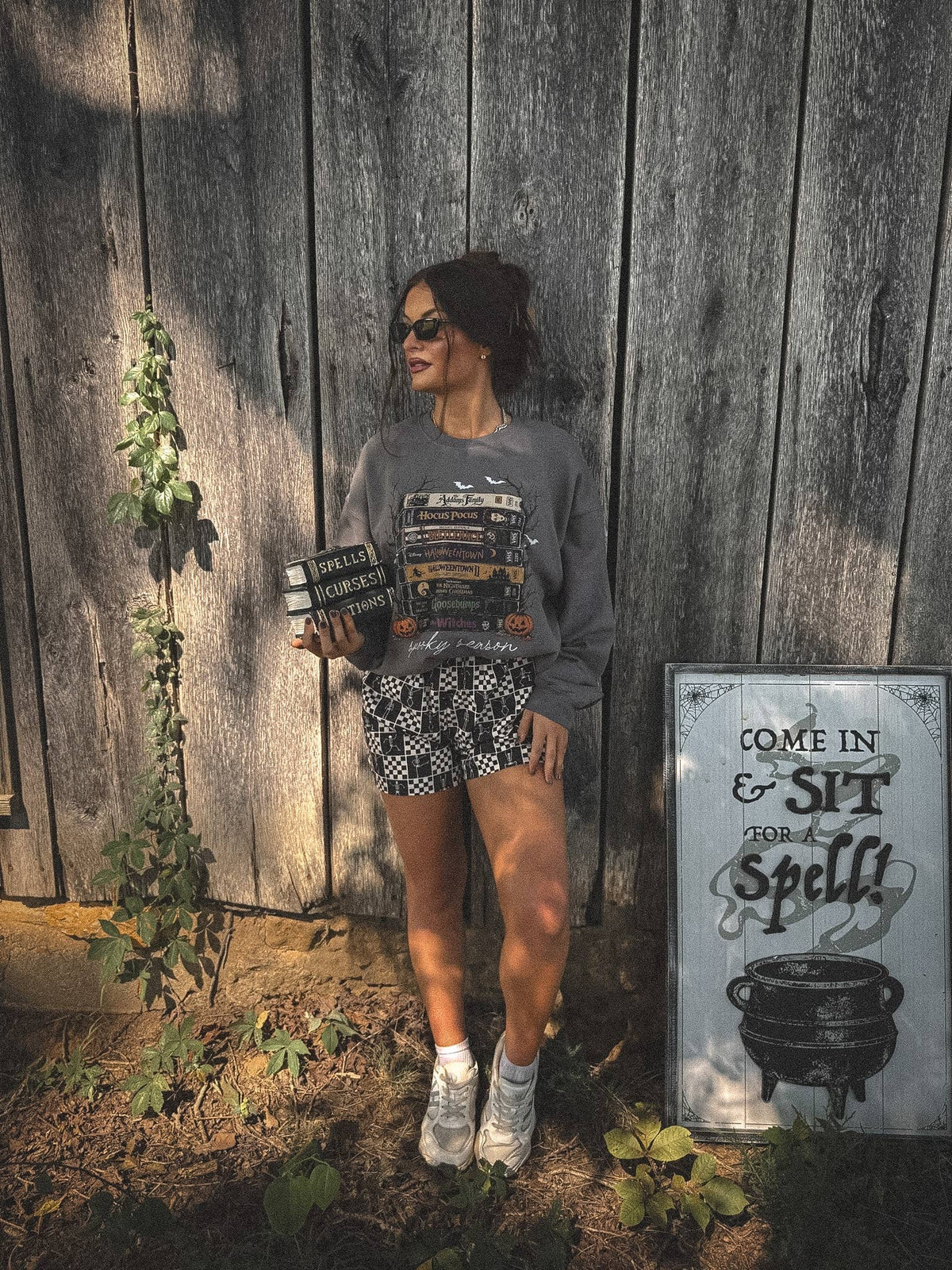 Spooky Season VHS Graphic Crewneck on Charcoal